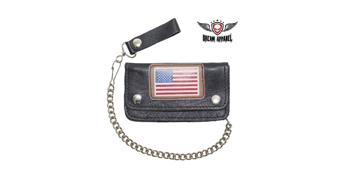 Leather Chain Wallet with USA Flag