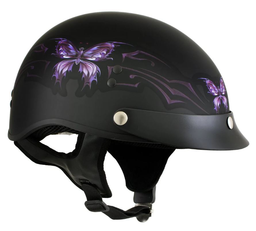 Women's 'Purple Butterfly' Advanced DOT Motorcycle Half Face Helmet