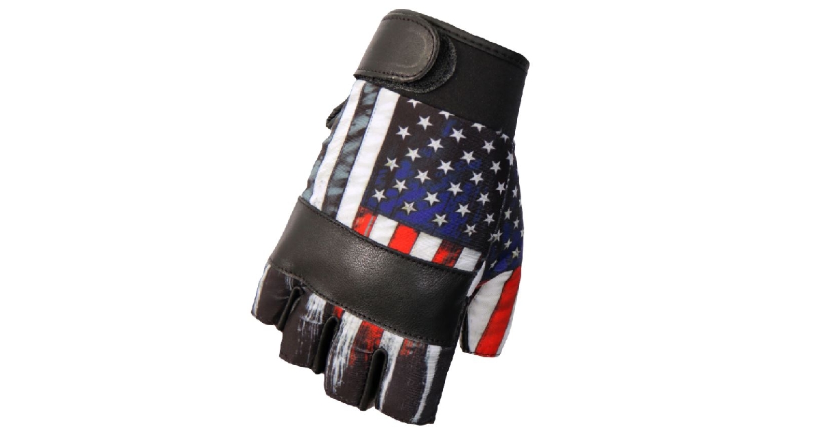 Hot Leathers Black 'Heartbeat USA Flag' Fingerless Leather Gloves