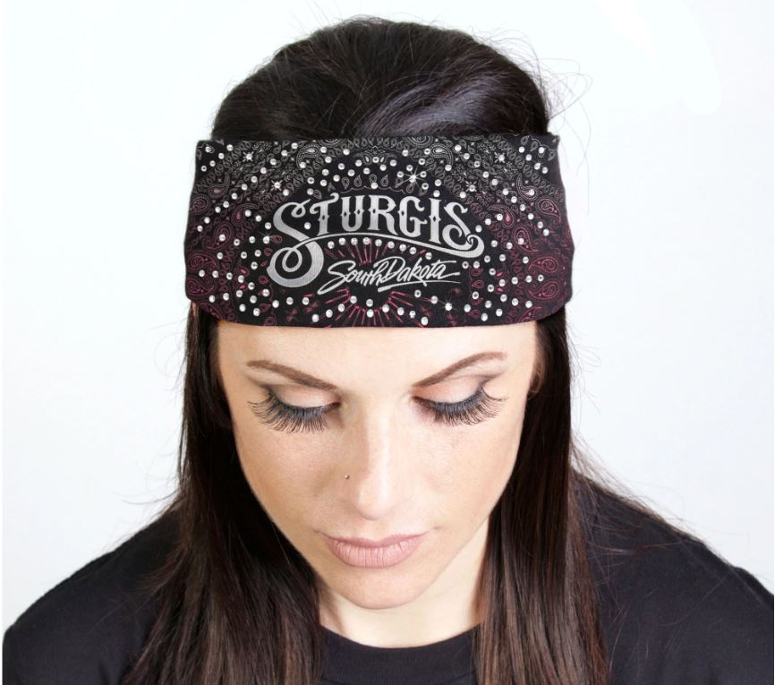 Hot Leathers Bling Bands Sturgis Bandana Rhinestone Crystal Headband Wrap