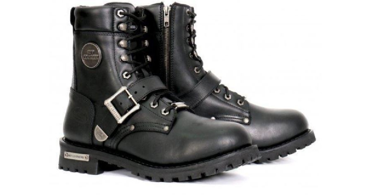 Hot Leathers Men's Wide Width Black 8-inch Logger Leather Boots with Adjustable Buckle 