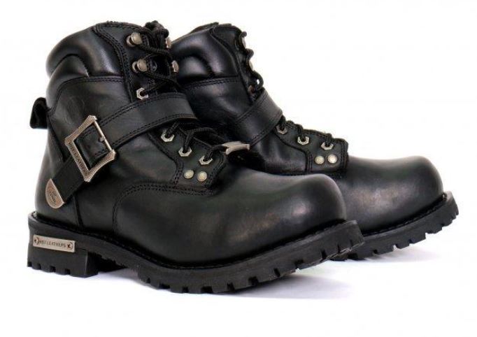 Hot Leathers Men's Black 6-inch Logger Leather Boots with Adjustable Buckle 