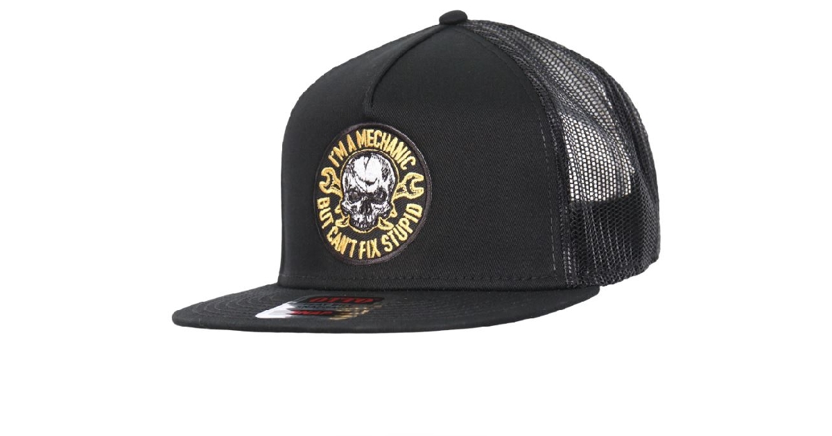 Black Yellow And White Mechanic Can't Fix Stupid Snapback Hat 