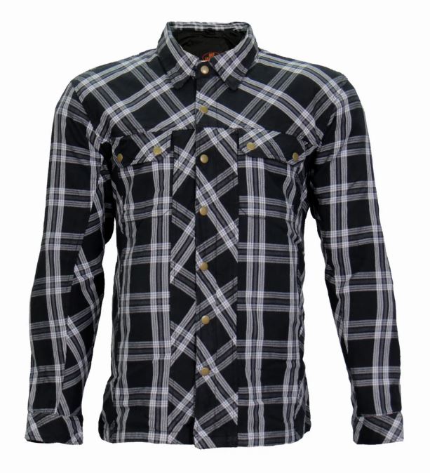 Mens Motorcycle Black and White Armored Flannel Biker Jacket