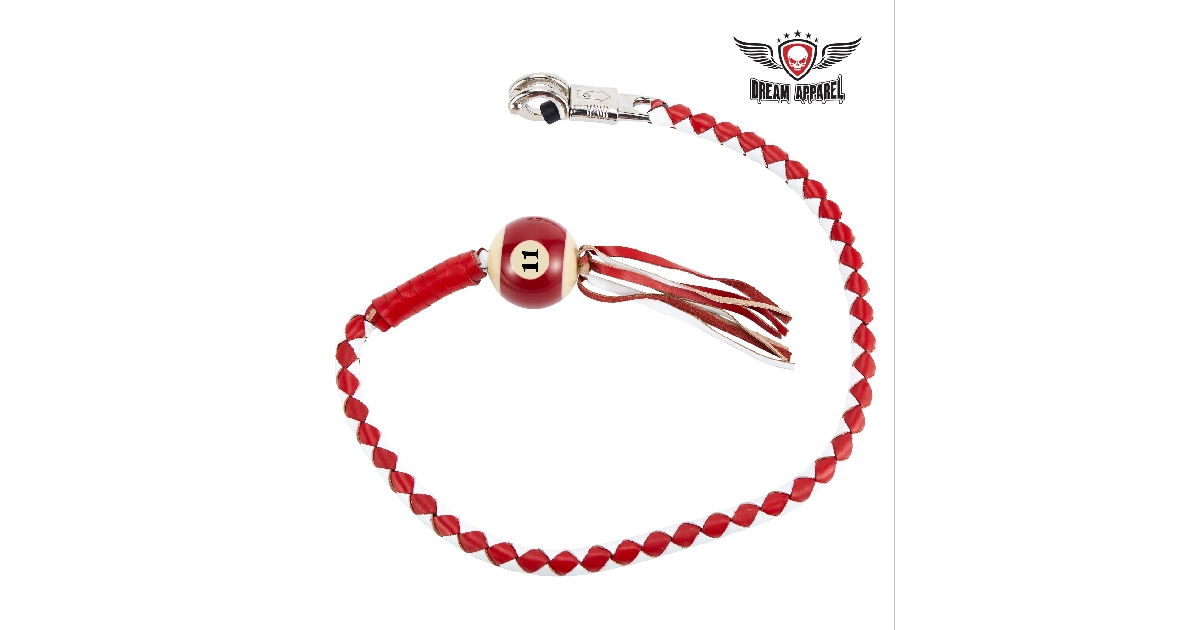 White And Red Fringed Get Back Whip w/ Billiard Ball