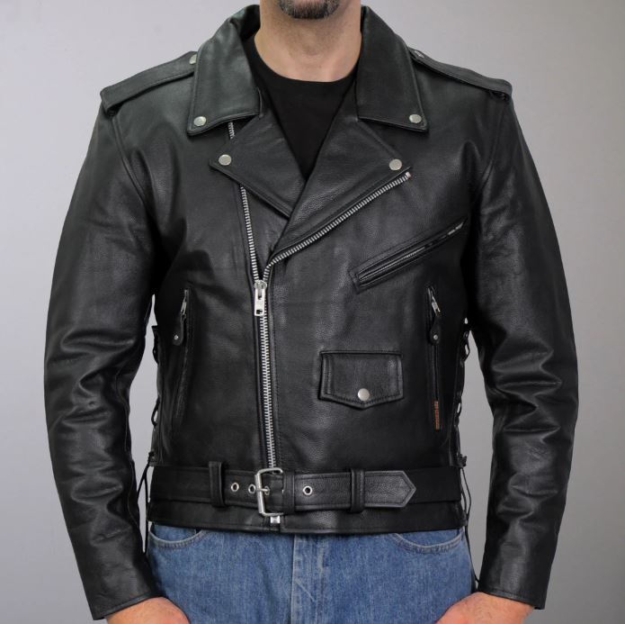 Classic Men’s Motorcycle Leather Jacket with Zip Out Lining