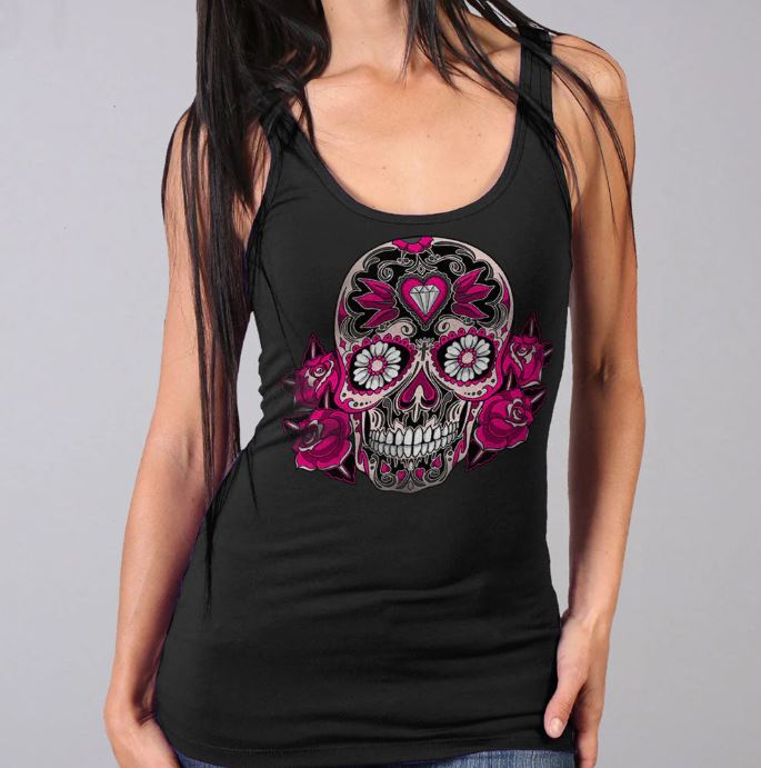 Hot Leathers  Ladies Black Sugar Skull Thick Strap Tank Top