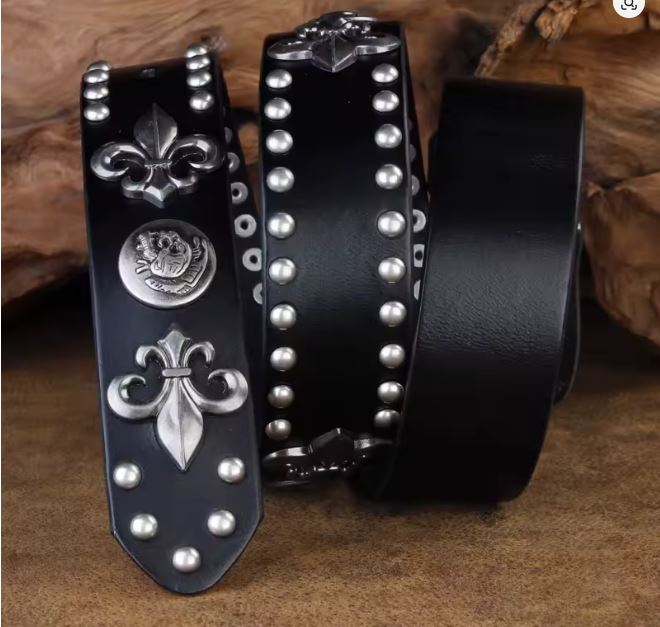 Handcrafted Rivet Biker Belt - 100% Genuine Cowhide Leather 