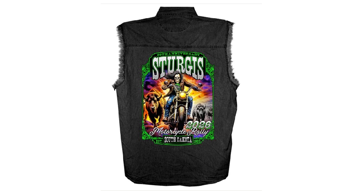 2026 Sturgis Motorcycle Rally Skull Chaser Numone Mens Black Denim Sleeve Shirt