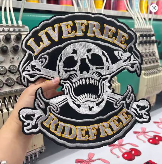 LIVE FREE RIDE FREE X-Large Embroidered Motorcycle Patch 