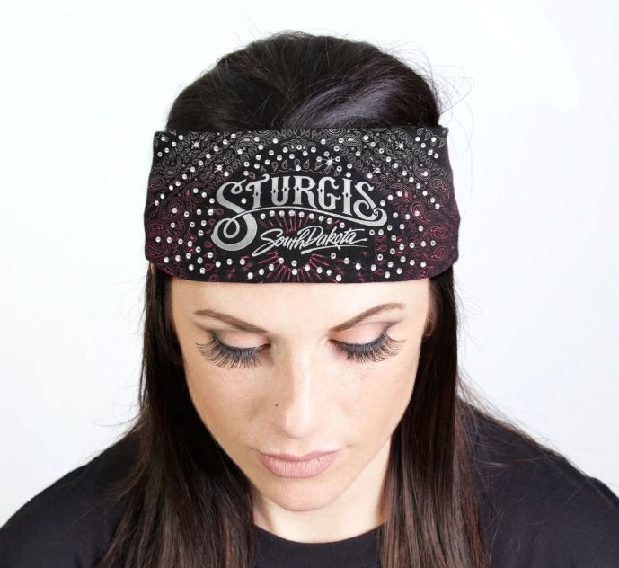 Hot Leathers Sturgis Bandana Rhinestone Crystal Headband Wrap 