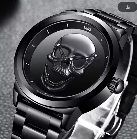 Military Steel Black Skull Quarts Watch