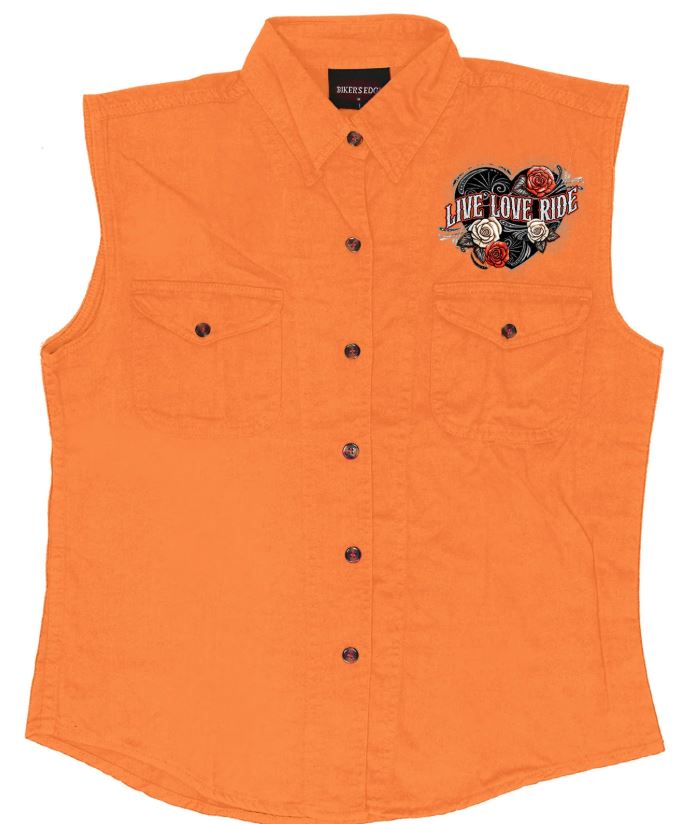 Hot Leathers Live Love Ride Wings Ladies Denim Shirts 