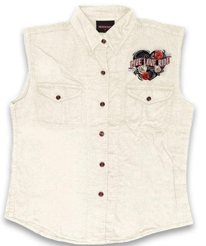 Hot Leathers Live Love Ride Wings Ladies Denim Shirts 