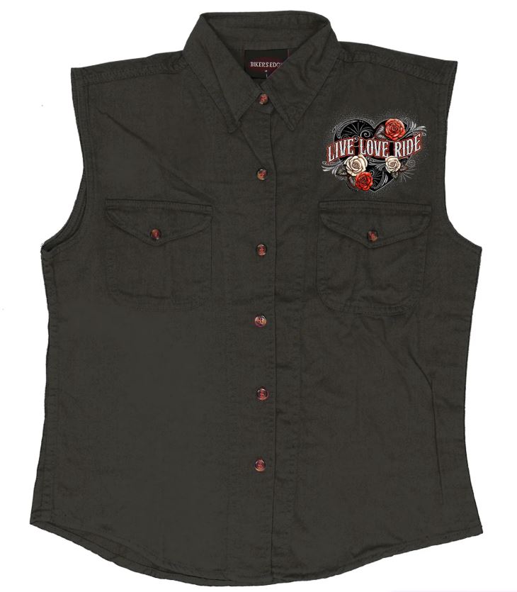 Hot Leathers Live Love Ride Wings Ladies Denim Shirts 