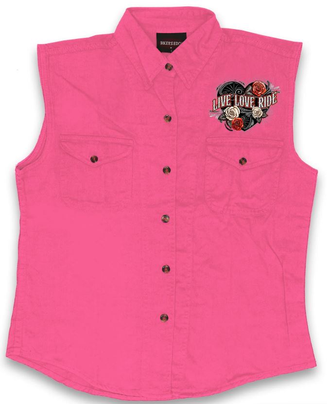 Hot Leathers Live Love Ride Wings Ladies Denim Shirts 