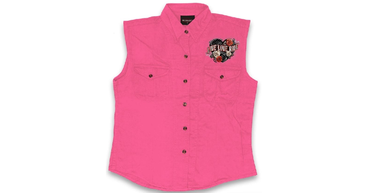 Hot Leathers Live Love Ride Wings Ladies Denim Shirts 