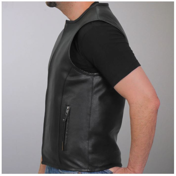 Hot Leathers Men's Black Motorcycle 'Conceal and Carry' Leather Biker Club Zip Vest