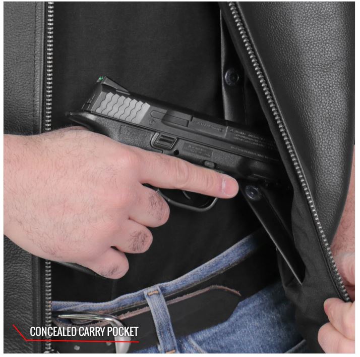 Hot Leathers Men's Black Motorcycle 'Conceal and Carry' Leather Biker Club Zip Vest