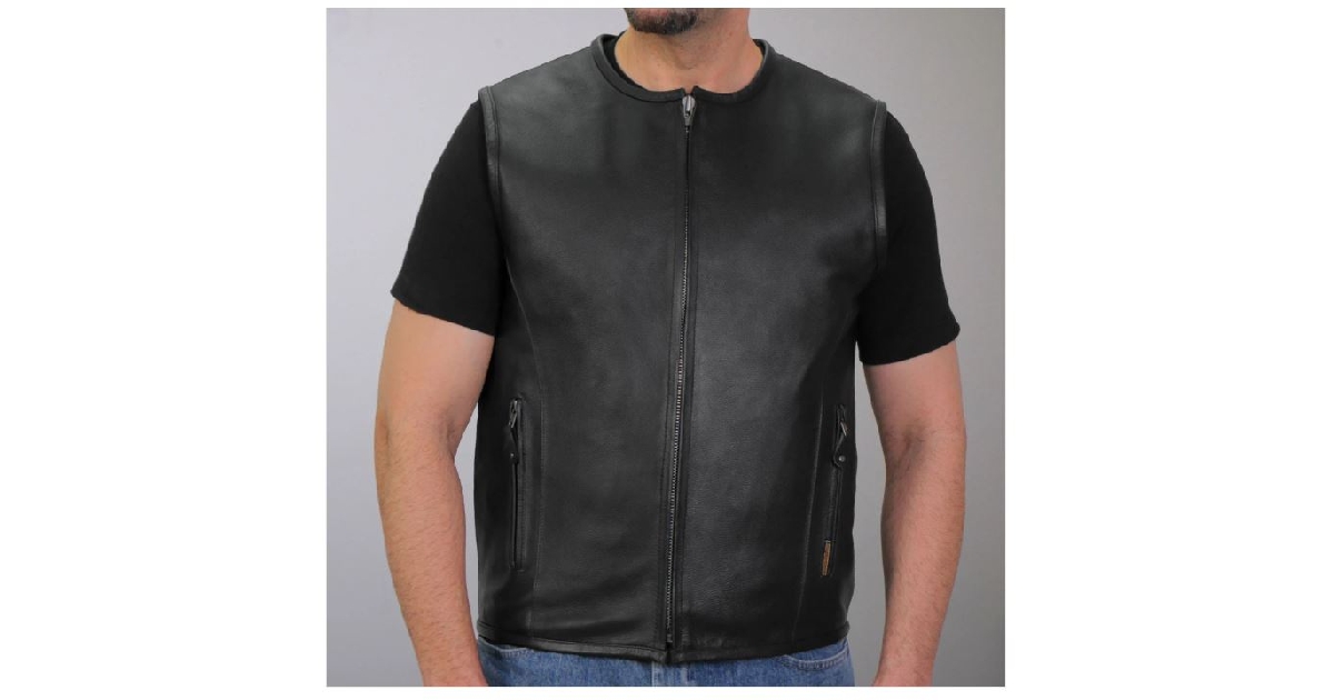 Hot Leathers Men's Black Motorcycle 'Conceal and Carry' Leather Biker Club Zip Vest