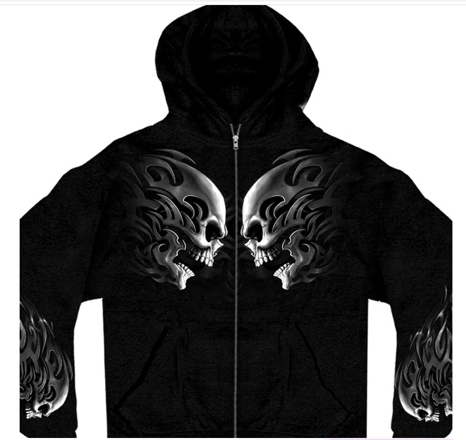 Hot Leathers  Men’s ‘Head Butt Skulls’ Black Hoodie with Zipper Closure