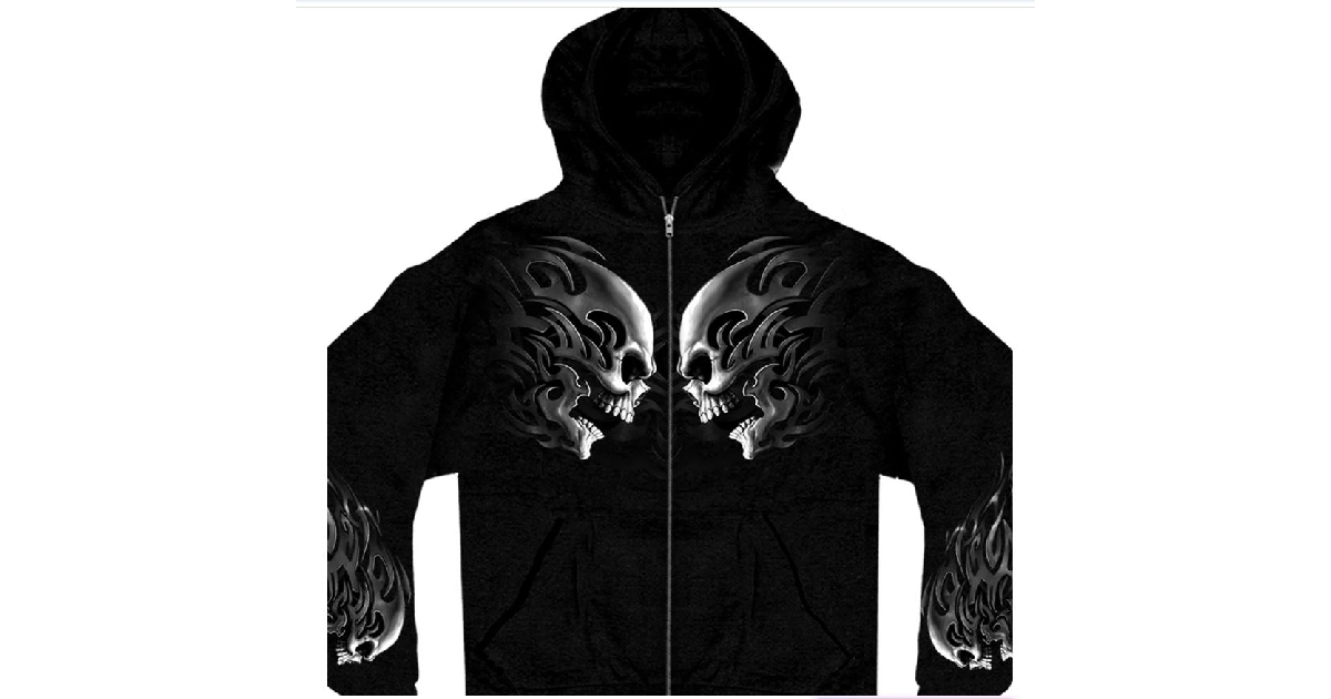 Hot Leathers  Men’s ‘Head Butt Skulls’ Black Hoodie with Zipper Closure