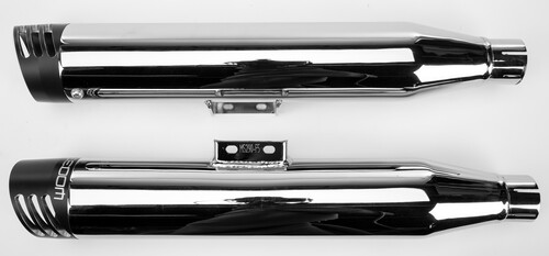 FREEDOM RACING SLIP-ONS CHROME BLK TIP M8  FLSTF FXBR FLSL FXLR FXBB